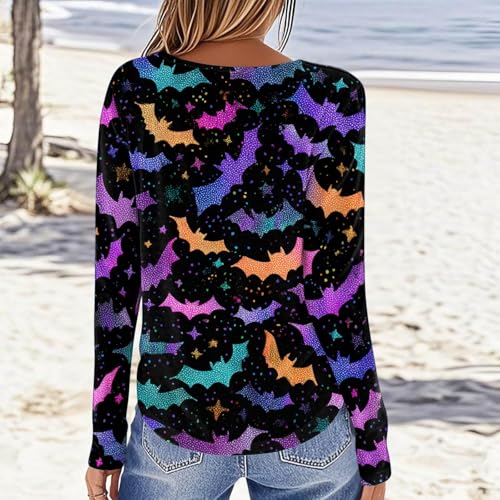 Halloween Shirts for Women Long Sleeve Plus Size Fashion Crewneck Comfortable Tshirts Halloween Costumes for Women