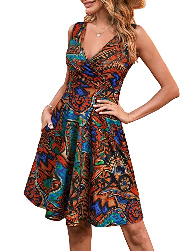 Image of GUBERRY Womens Wrap V Neck Sleeveless Sundress Summer Flare Tank Dress with Pockets