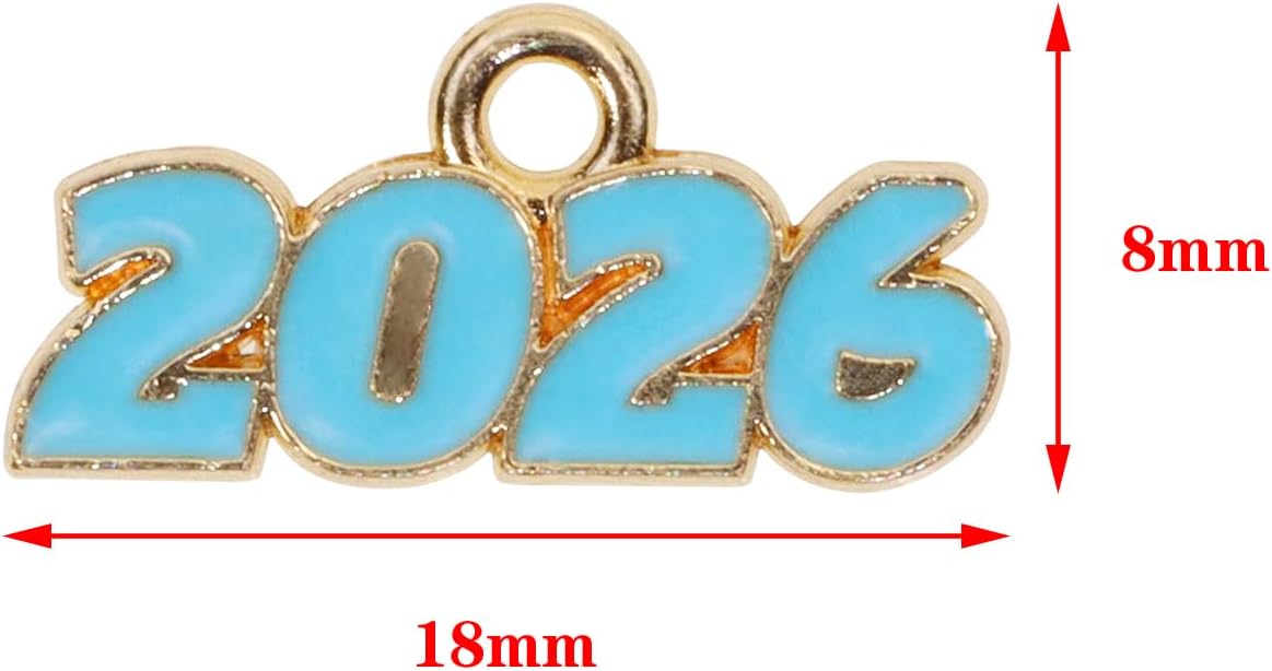 Shapenty 8 Colors Mini 2026 Enamel Charms Metal Year Signet 2026 DIY Pendant Charm Accessory Bulk for Bracelet Necklace Earring Keychain Craft Jewelry Making Christmas Graduation Party Decor, 80PCS - Image 2