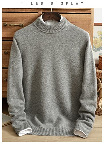 Alloaone Men Middle-Aged Thick 100% Solid Cashmere Half-High Cashmere Sweater Round Neck Cashmere Sweater2