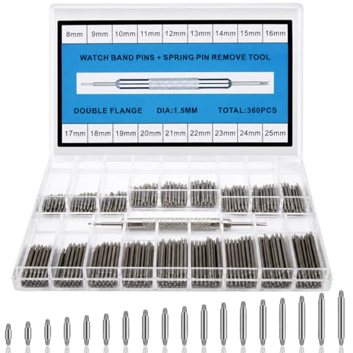 Ristimalink 360Pcs 8-25mm Watch Band Pins Watch Pins Replacement Kit with Bands Strap Link Pin Remover Tool 1.5mm Diameter for Most Kinds of Watch