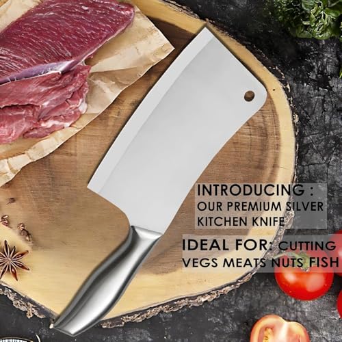 Image of PINBO Cleaver Knife 1PCS Meat Cleaver Knife for Meat Cutting Razor Sharp Blade Ergonomic Handle Design, Stainless Steel Professional Butcher Chopper, Heavy Duty Blade for Home Kitchen and Restaurant