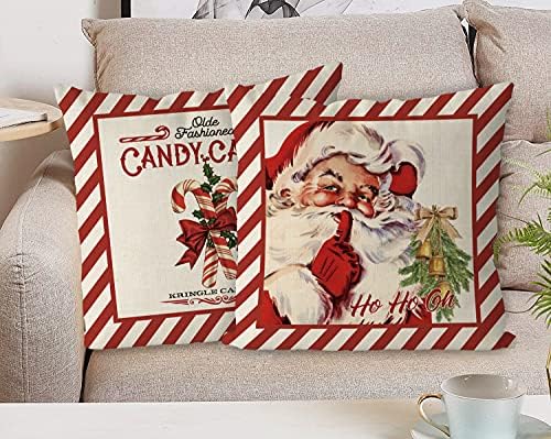 Tian Zhun Christmas Pillow Covers 18x18 Inch Set of 4 Candy Cane Santa Claus Throw Pillow Covers Xmas Winter Decorative Cushion Covers Case Home Sofa Living Room Farmhouse Decor - Image 2