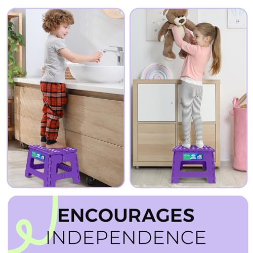 Image of Dyforce Folding Step Stool 9 inch, Kids Step Stool, Heavy Duty Step Stools for Adults, Compact Foot Stools, Light-Weight Toddler Step Stools for Kitchen, Bathroom, Holds Up to 300 lbs (Purple)