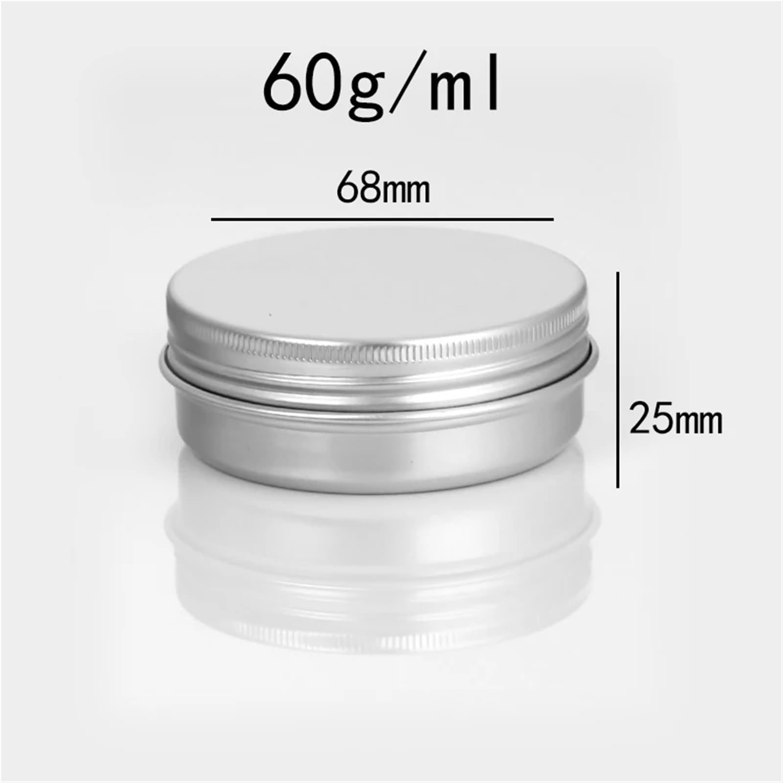 Kleine Dosen mit Deckel, Aluminium-Blechdose, 40 Stück, silbrige runde Metallbox, Leere Kosmetikbehälter, 5 ml, 25 mm x 15 | 60ml 68mmx25mm