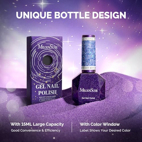 Image of MelodySusie Galaliver Blue Glitter Gel Nail Polish, 15ML Reflective Blue Diamond Shimmer Gel Polish Soak Off UV LED Cured Long Lasting Gift for Women DIY Nail Design Nail Art Manicure X11