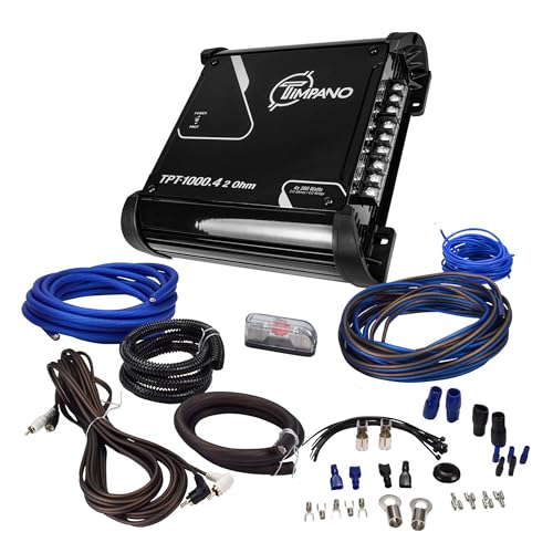 Timpano 4 Channel Amplifier + 4 Gauge Wiring Kit Bundle | TPT-1000.4 Class D 4x260W Amp &amp; TPT-AMPKIT4 Blue | 2000W Car Audio Installation Set