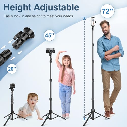 Image of Nineigh 72 inch Tripod for iPhone, Phone & Camera Travel Tripod Stand with Remote, Compatible with Smartphone /Gopro