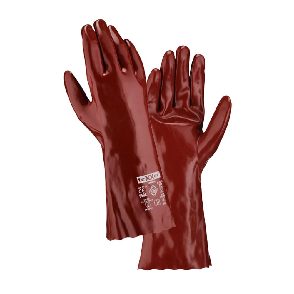 texxor 96 Stück topline Chemikalienschutz-Handschuhe 2111, PVC, dunkelrot, 9/L, Karton