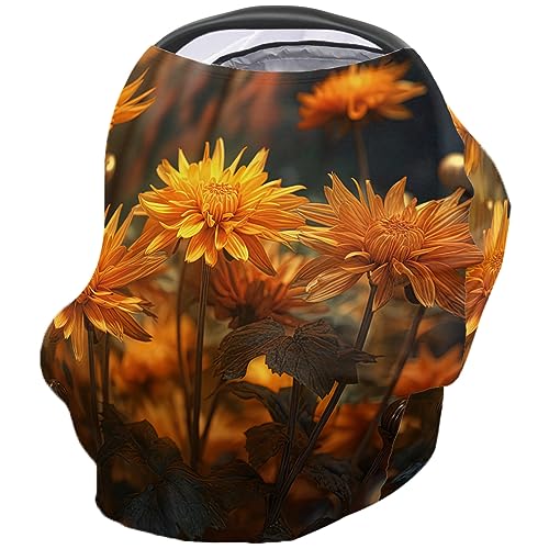 Nursing Cover for Breastfeeding Scarf, Leaves Orange Flower Baby Car Covers Super Soft Multi Use for Canopy Shopping Cart Cover Blanket Stroller Cover