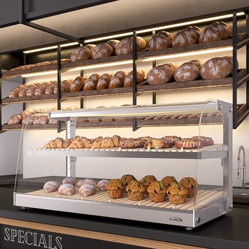 Image of KoolMore 40 in. Glass Countertop Dry Bakery Display Case with Two Shelves and Bamboo Trays