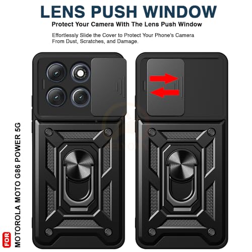 Image of Armor Bumper Back Cover Case for Motorola Moto G86 Power 5G Rotating Camera Cover, Ring Holder & Kickstand | Heavy Duty & 360 Degree Protection Motorola Moto G86 Power 5G Back Cover (Black)