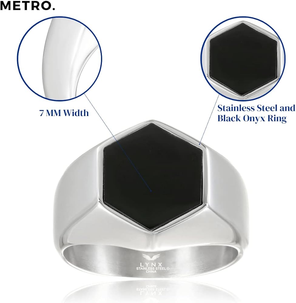 Metro Jewelry Black Onyx Hexagon Ring for Men in Stainless Metro Jewelry Black Onyx Hexagon Ring for Men in Stainless