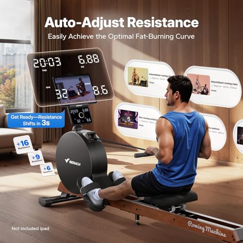 MERACH Pro-Grade Rowing Machines for Home, Smart Magnetic Rowing Machine with Self-Generation, Double Resistance and 400 LBS MAX Load, Wooden Tracks for Silent Sliding, MERACH App 1000+ Course & Games - Image 5