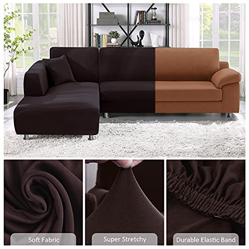 Sectional Couch Covers L Shape Sofa Covers Super Stretch 2Pcs Sofa Slipcovers For 3 + 3 Seaters Sectional Chaise Slipcover With 2Pcs Pillow Covers For Pets Kids, Brown #TOP1