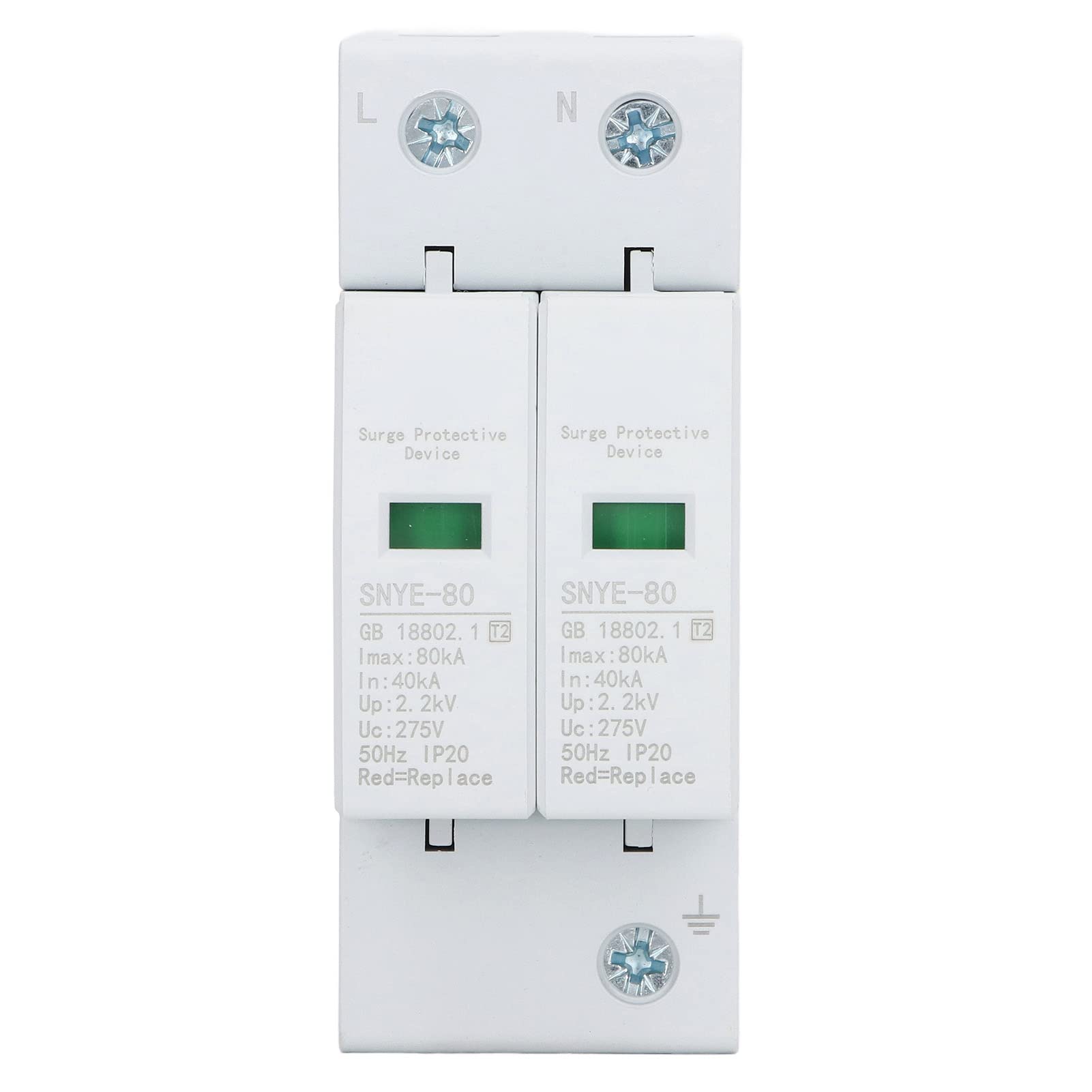 Surge Protective Device, 220V 80KA Low Voltage Arrester Lightning Protective Device for Electric System and on Loading Electrical Apparatus(2P 275V)