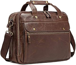 Leather Briefcase for Men Computer Bag Laptop Bag Waterproof Retro Business Travel Messenger Bag
