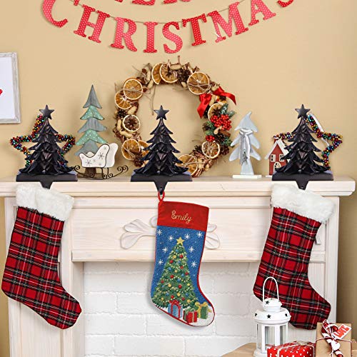 Fowecelt 3D Christmas Tree Stocking Hanger Metal Mantle Stocking Holders for Mantel Shelf Stand Christmas Holiday Decorations(Black)
