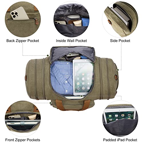 Image of Sucipi Canvas Travel Duffel Bag for Men, Weekend Overnight Bag with Shoe Compartment and Toiletry Bag, Carry-On for Airplanes, Green-1