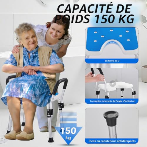 Tabouret de douche en U réglable 150 kg KSITEX