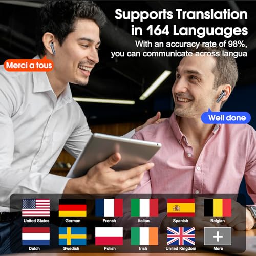 Image of Real Time AI Translation Earbuds 165 Languages 6 Modes No Subscription | 1S Instant Translation, Simultaneous interpretation, Audio & Video Call Support, AI Chat Mode, HD Stereo Sound, 40H Battery