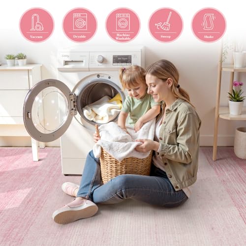 Tapete Wonnitar 3'x5' Lavable Rosa Para Niñas miniatura 5