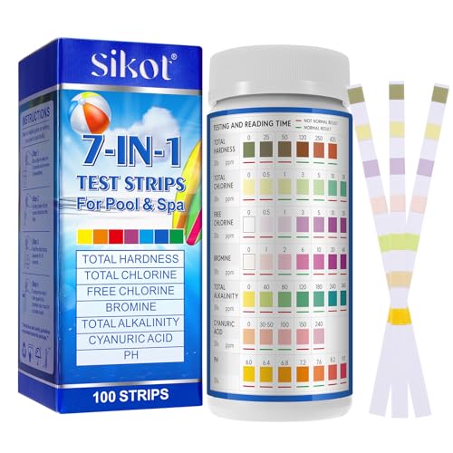 7 IN 1 Pool Teststreifen 100 Stück, Spa Whirlpool Teststreifen für PH-Wert, Freies Chlor, Gesamthärte, Brom, Gesamtchlor, Cyanursäure, Gesamtalkalität