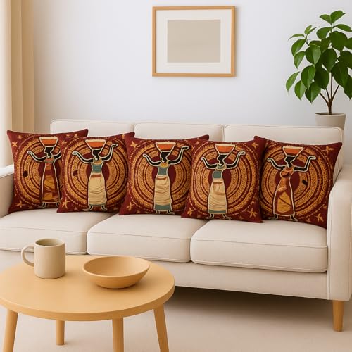 Image of Jute Cushion Cover 20x20 Inch - Set of 3 Decorative Throw Pillow Covers for Sofa, Couch or Bed - Designer Printed Square Cushion Covers - Home Decor (Maroon)