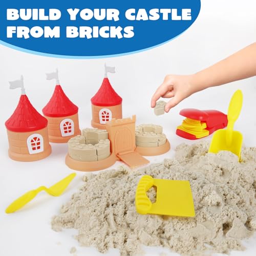 Play Sand Construction Set, 1.7lbs Moldable Sand Sensory Toys with Brick Mold, Building Toys, Gifts for Boys Girls Age 3-8 (Castle)