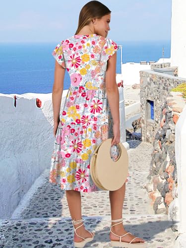 Image of ANRABESS Womens Summer Dress Ruffle Sleeve V Neck Midi Dresses Fashion Casual Fit Flowy Tiered Boho Beach Vacation Sundress