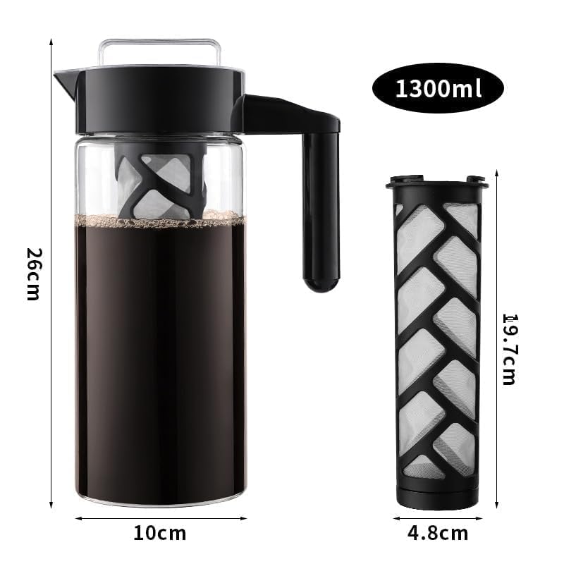 Image of Cold Brew Coffee Maker & Iced Tea Brewer - 1.3L Borosilicate Glass Pitcher with Reusable Mesh Filter - Easy to Clean, Dishwasher Safe - Ideal for Home & Travel