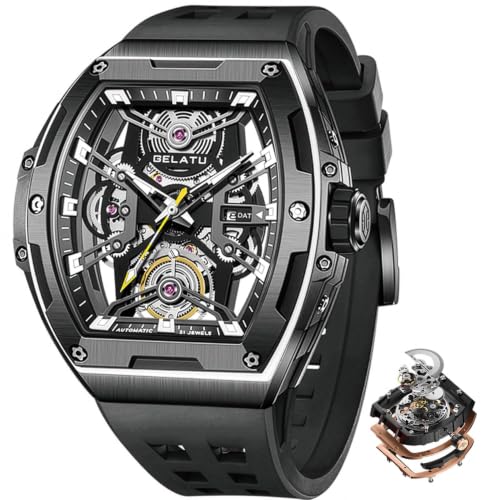 Image of OLEVS Luxury Watches for Men Black Mechanical Wrist Watch Self Winding Automatic Tourbillon Watches Skeleton Waterproof Mens Wrist Watch