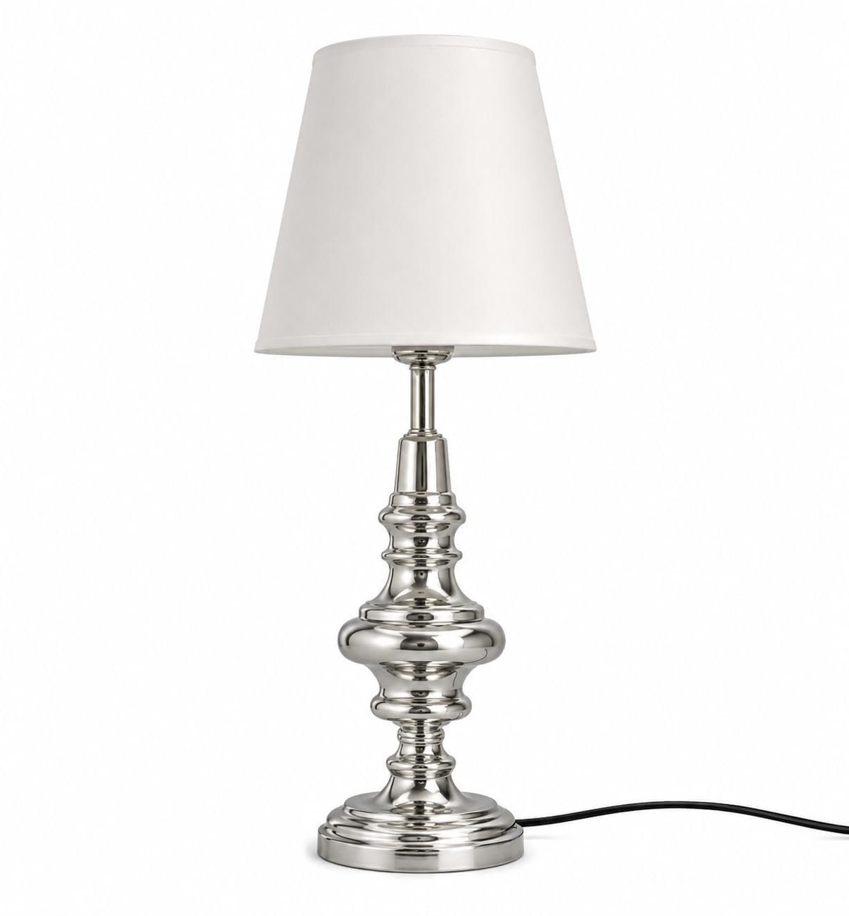 Silver Nickel Table Lamp with White Fabric Shade | Modern Bedside Lamp | Decorative Table Lamp for Living Room, Bedroom & Home Decor | E27 Holder-image-41