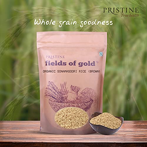 Image of PRISTINE Fields of Gold Organic Sonamasoori Rice (Brown), 1 kg (Pack of 2)