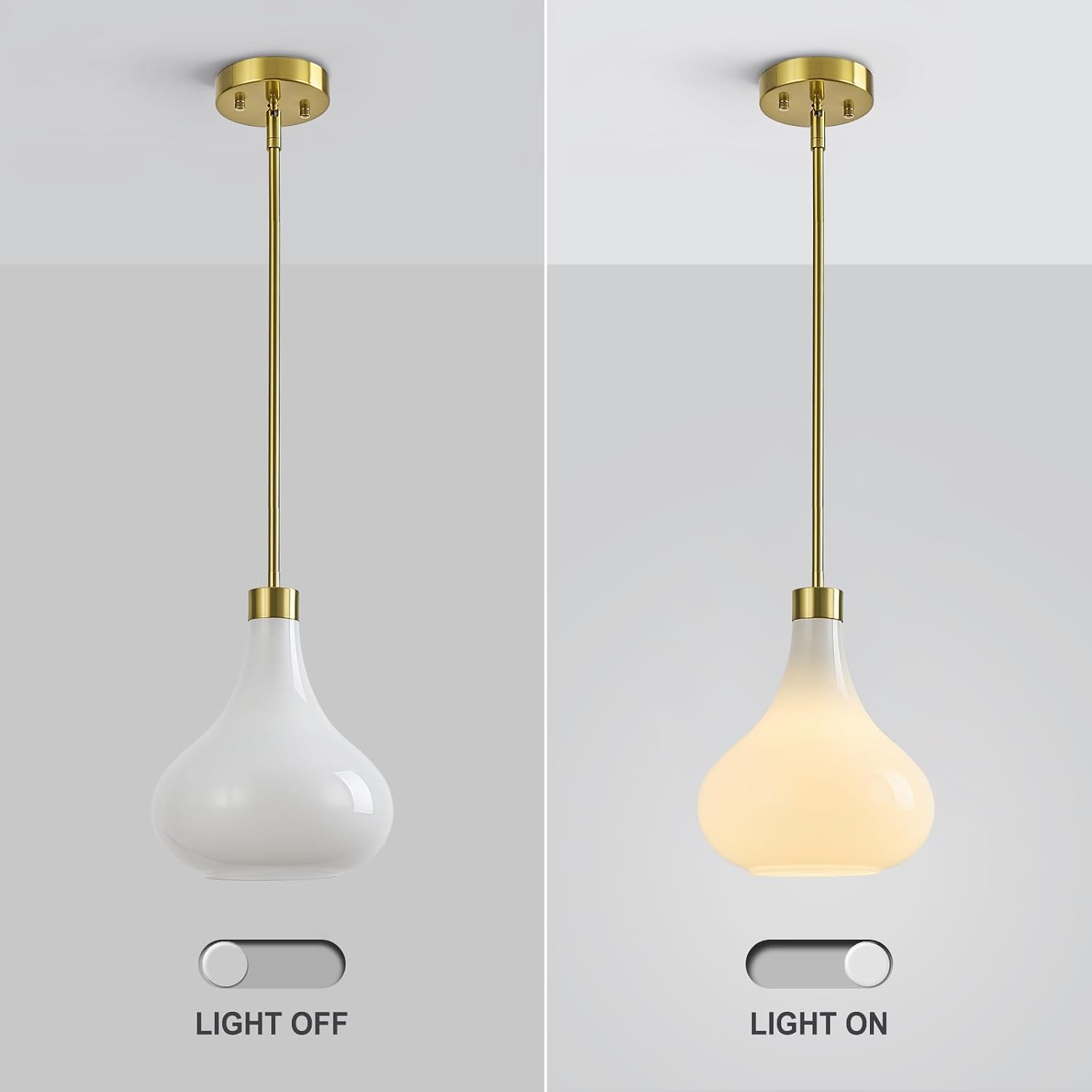 Modern Glass Pendant Light 9.44 in MilkyLuster Glass Shade Gold Farmhouse Island Pendant Lights for Kitchen Pendant Lighting Over Sink Bedroom Dining Room