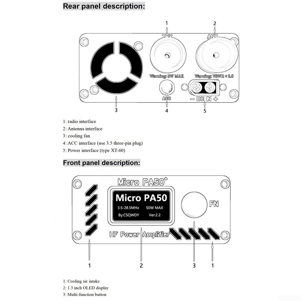 Micro PA50+ (PA50 Plus) 50 W 3,5–28,5 MHz HF-Leistungs-Tiefpassfilter unterstützt CW-Halbstecker-Modus, Schaltprotokolle und erweiterten UHF-KYD-HF-Stecker, BJ45D565US014Y7L13O3SP73G58BQ3