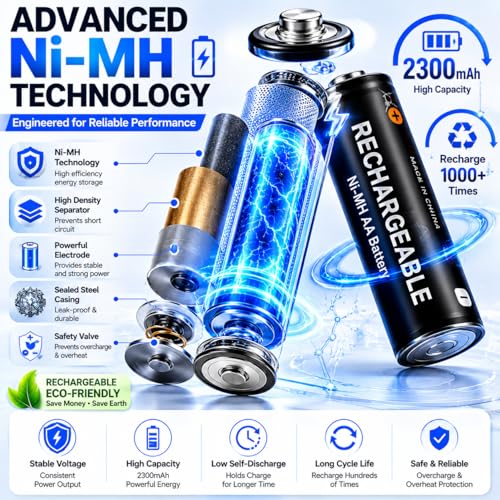 Image of AA Rechargeable Battery 2300mAh Ni-MH 1.2V Pack of 2