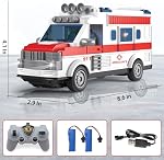 Spobot Remote Control Ambulance 2.4G RC Car Aid Truck Toy Model with Flashing Lights Sound Friction Powered Emergency Rescue Electric Vehicle Playsets Cars for Kids Toy