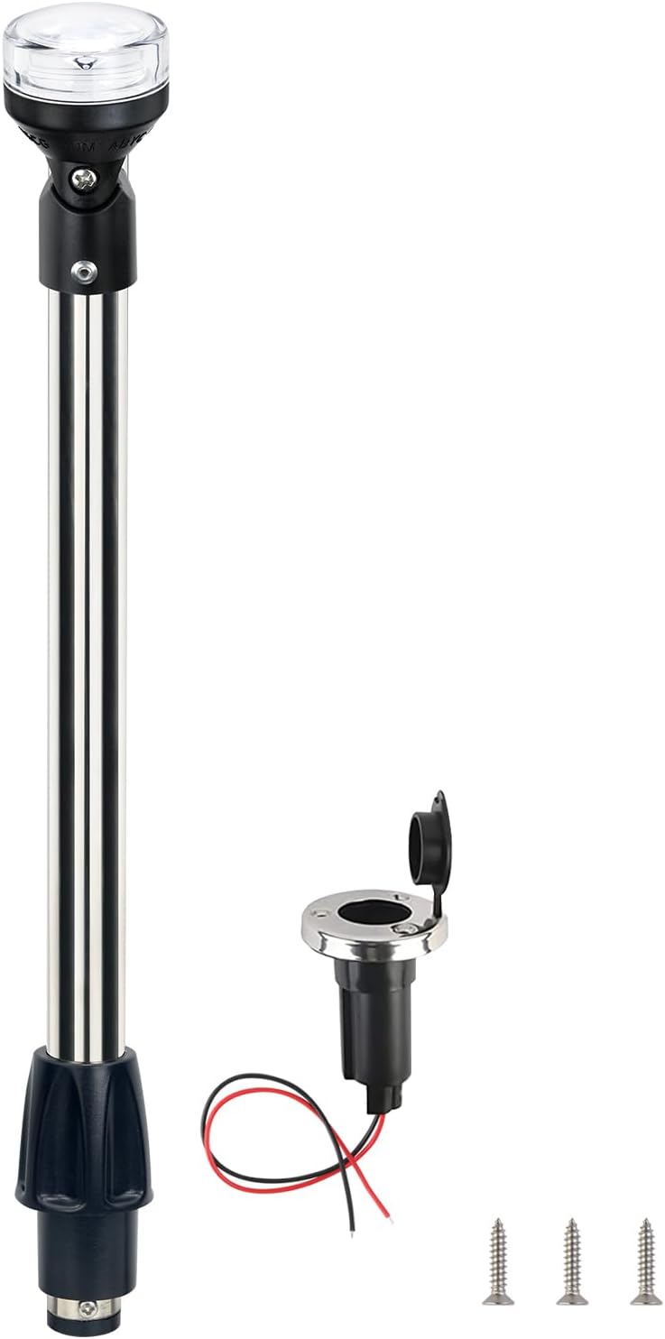 Stern Light Anchor Light LED Marine Boat Navigations Lights Pole USCG 2 NM All Round White Removable 2 Pin 10-24 Volt 24 Inches (Plug In Angled Base)