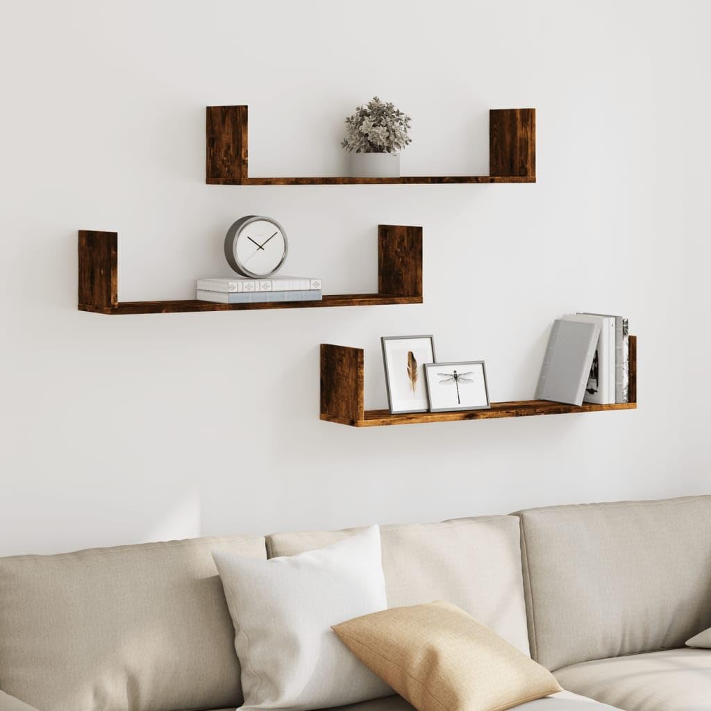 Gecheer Mensole a Parete 3pz Rovere Fumo 80x18x18 cm in Truciolato,Mensola da Parete,Pensile Bagno,Mensola Galleggiante,Salvaspazio per Camera da Letto,Soggiorno,Mensole sospese,P853294