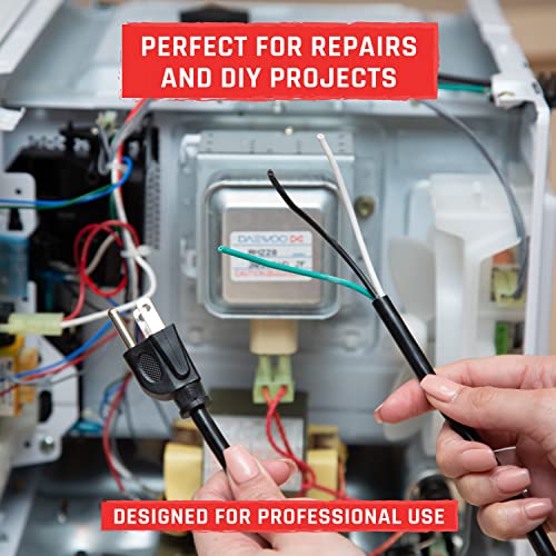 Lonestar 12 Awg Replacement Power Cord With Open End - 10 Ft Black Extension Cable, 12/3 Sjtw, Nema 5-15P - Texas Based American Business #TOP2