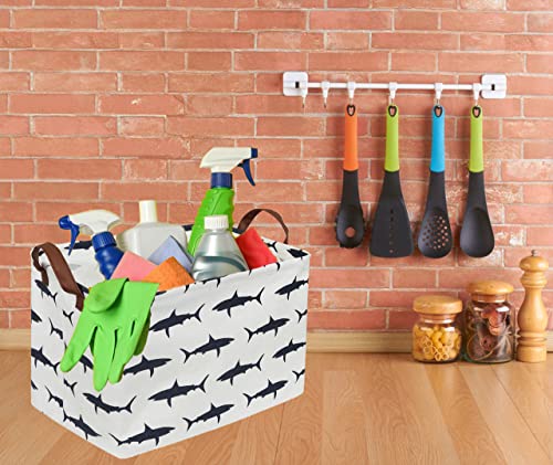 Image of Rectangular Shark Basket,Kids Basket for Boys,Collapsible Toy Organizer Bin with Handles for Clothes Storage.(Sharks)
