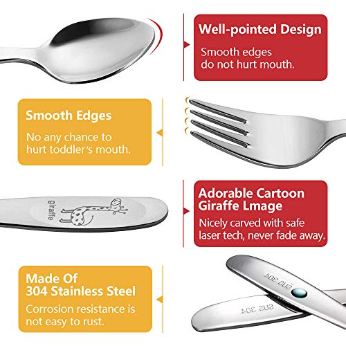 Funnuo 4 Pack Toddler Utensils, 18/8 Stainless Steel Toddler Forks And Spoons, Safe Kid Silverware Set For Self Feeding, Children Flatware Sets With Mirror Polished，Dishwasher Safe #TOP6