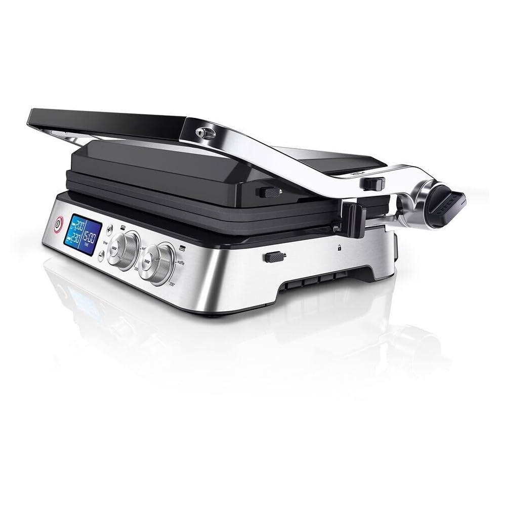 Braun Kontaktgrill CG9040 schwarz/edelstahl Tischgrill Elektrogrill 2000 W, Teflon Antihaftbeschichtung, Timer, Digitalanzeige, spülmaschinengeeignete Grillplatte