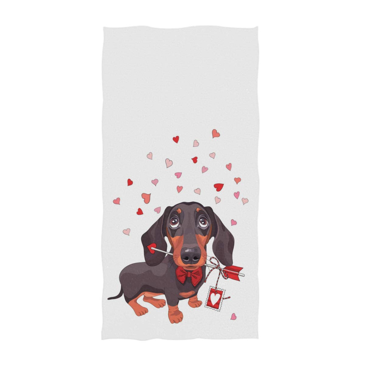 Naanle Cute Dachshund Dog in Bow Tie with Love Arrow Print Saint Valentine's Day Soft Guest Hand Towels Multipurpose for Bathroom, Hotel, Gym and Spa (16 x 30 Inches)