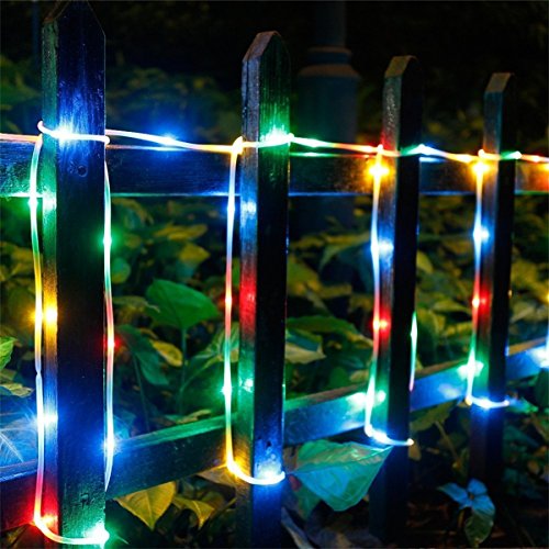 Solar Rope String Lights Waterproof 33ft 100 LED Copper Wire Outdoor Fairy String Light Solar Powered Christmas Decoration light Ambiance Lighting for Halloween Patio Garden Party Wedding(Multi-Color)