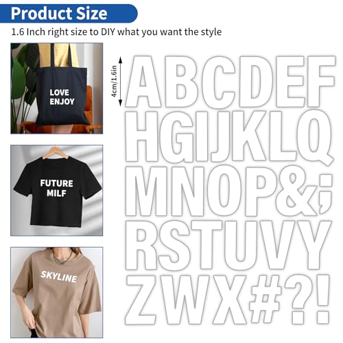 10 Sheets 310 Pieces Iron on Letters for Fabric 1.6 Inch Heat Transfer Vinyl Letters with A-Z Iron on Vinyl Letters White PU Alphabet Adhesive Stickers for DIY Printing Craft Clothing T-Shirt Jersey by LifeisLuck - Used condition - Image 3