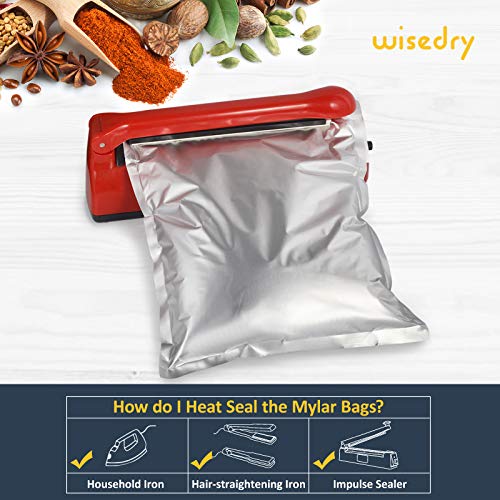 wisedry [100 Packs] 1-Gallon Mylar Bags (4 Mil, 15''x10'') with 300cc Oxygen Absorbers Packets for Dehydrated Vegetables, Grains, Legumes and Emergency Long Term Food Storage, Food Grade - Thumbnail 7