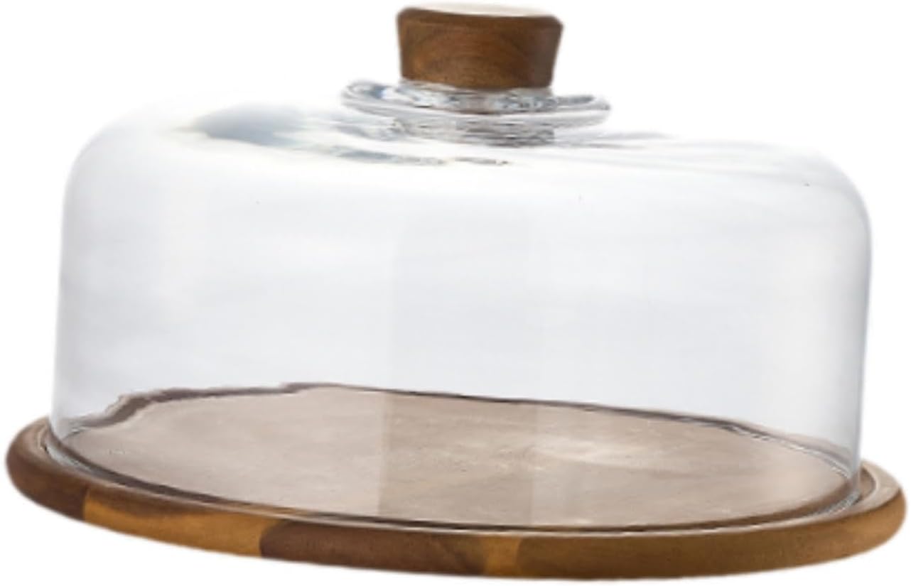 Cake Presentation Server with Wood Tray and Dessert Dome for Events, 31.3x17.5cm