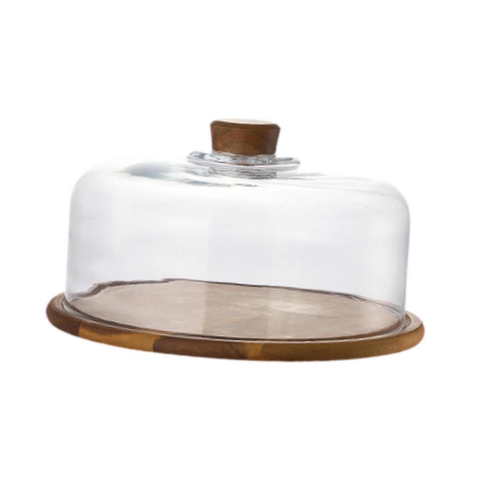 Soporte para Pasteles con Cúpula de Madera Y Vidrio Bandeja para Quesos Y Panes Plato para Servir con Tapa Adecuado para Repostería Celebraciones Mesa, 31.3x17.5cm